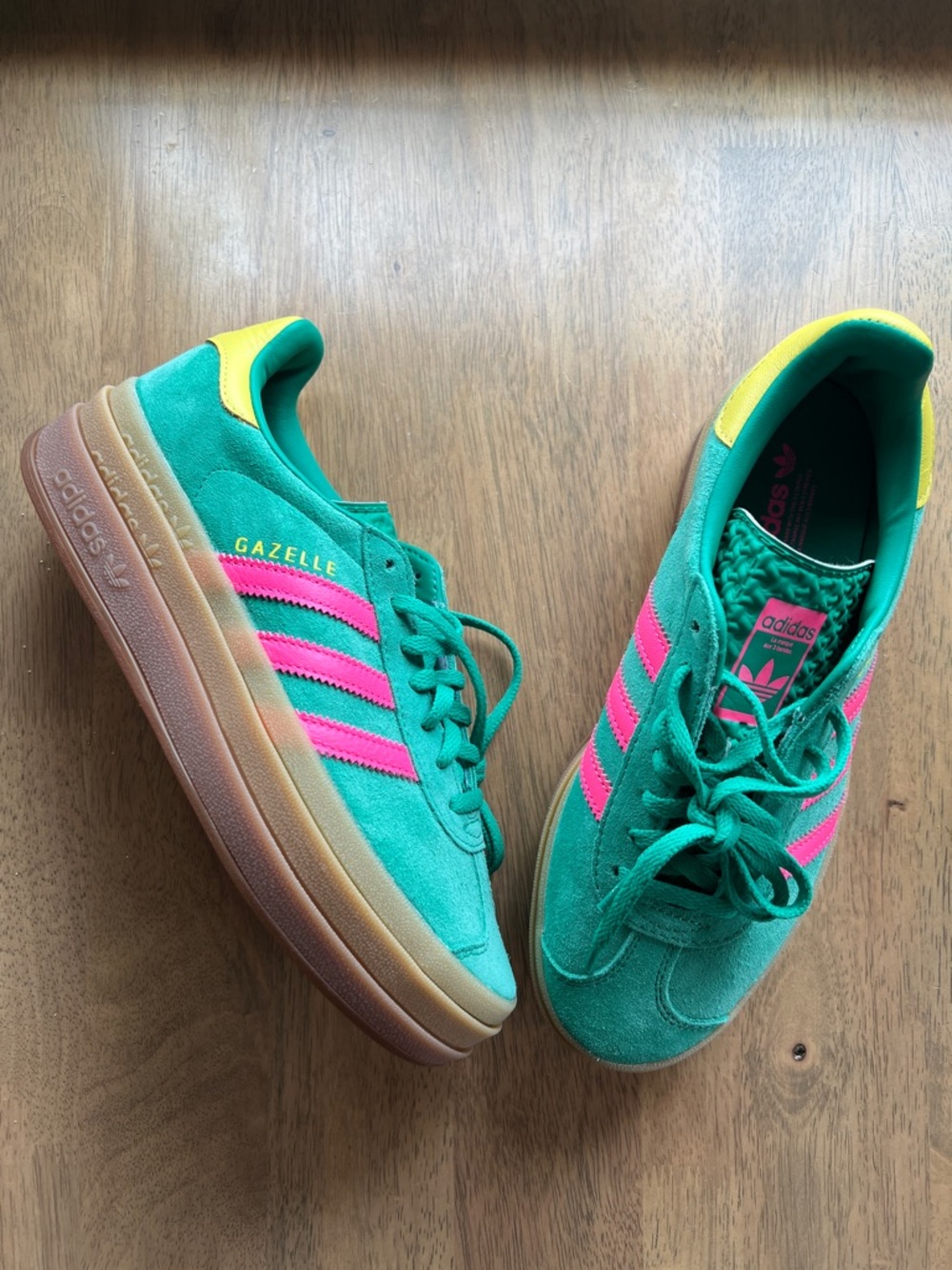 adidas Women’s Gazelle Sneakers in Teal with Pink Stripes